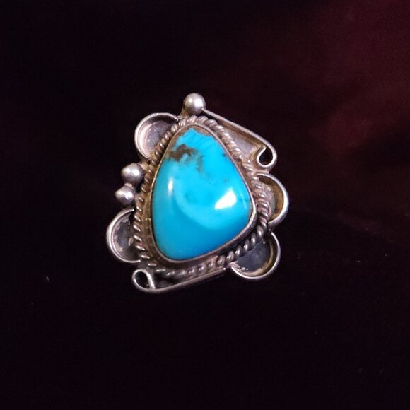Native American Vintage Navajo Ring Sterling Silver and Turquoise Size 10 - Picture 2 of 3